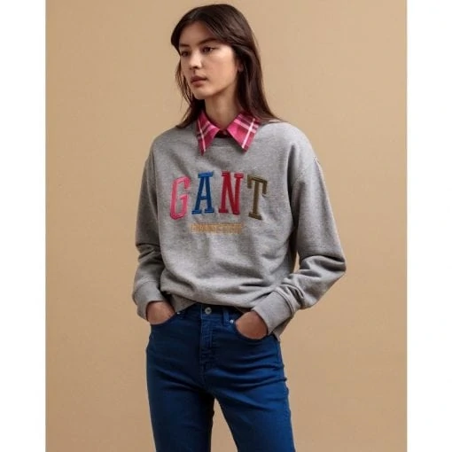 Gant Multicolor Graphic Sweatshirt Grey Melange