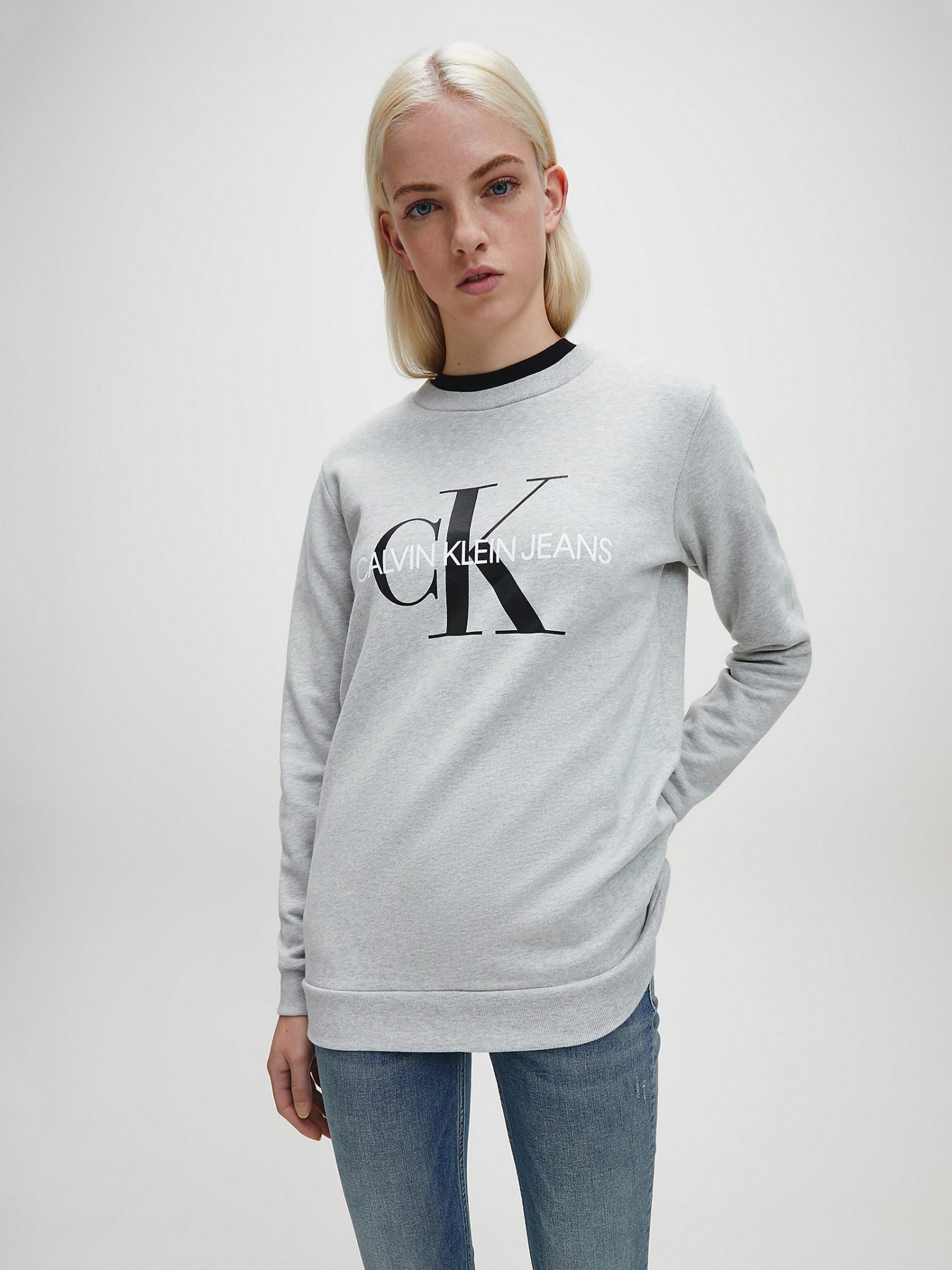 Buy Calvin Klein Fashion Scandinavian Logo Sweatshirt Store - Heather Grey Light Monogram