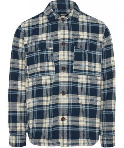 Knowledge Cotton Apparel Pine Checked Overshirt Moonlite Ocean