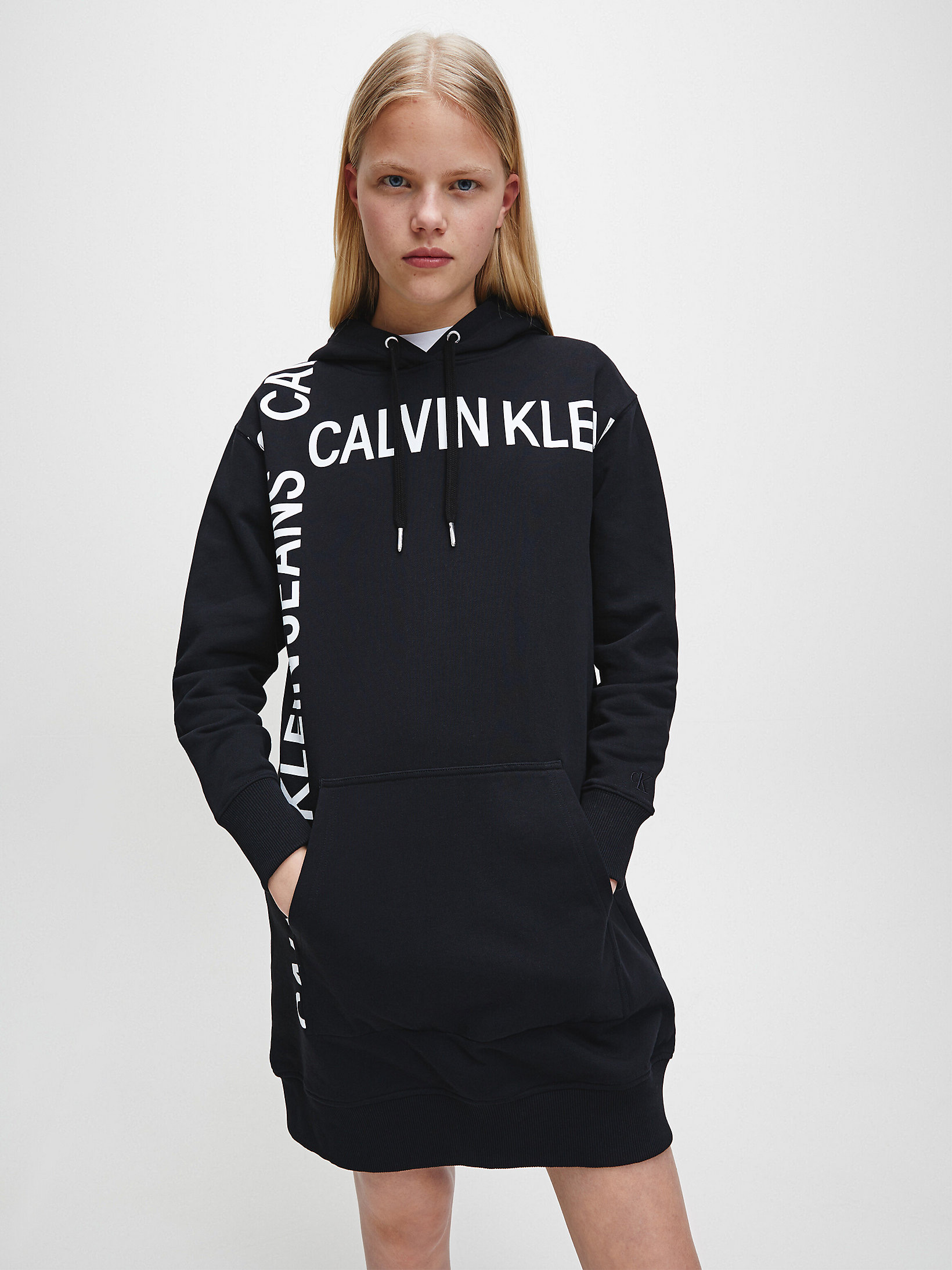 Buy Calvin Klein Grid Logo Hooded Dress Black | Scandinavian Fashion Store