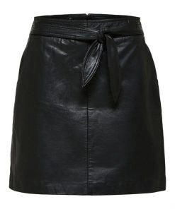 Selected Femme Monroe Leather Skirt Black