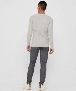 Only & Sons Thin Cable Crew Neck Knit Light Grey