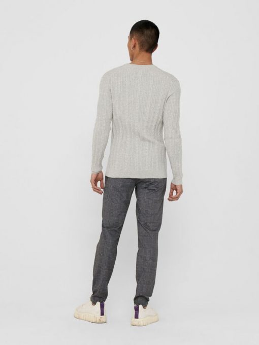 Only & Sons Thin Cable Crew Neck Knit Light Grey