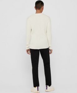 Only & Sons Thin Cable Crew Neck Knit White