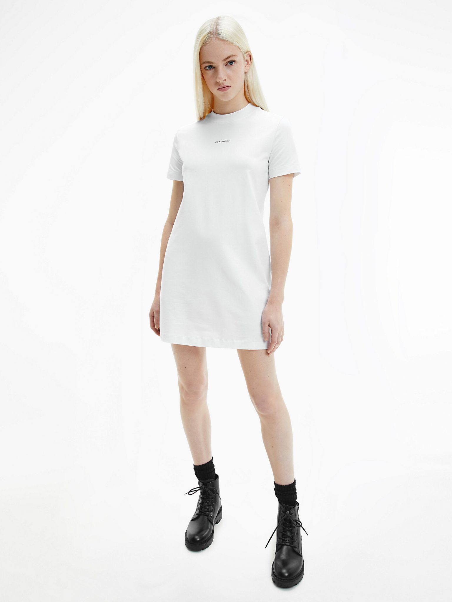 Buy Calvin Klein Micro Branding T-shirt Dress Bright White