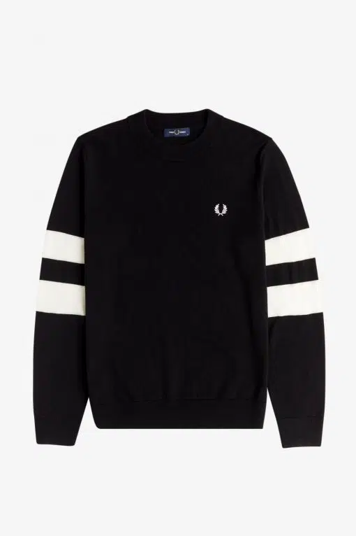 Fred Perry Tipped Sleeve Crew Neck Jumper Black