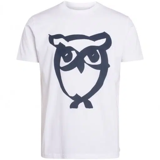 Knowledge Cotton Apparel Alder Brused Owl Tee White