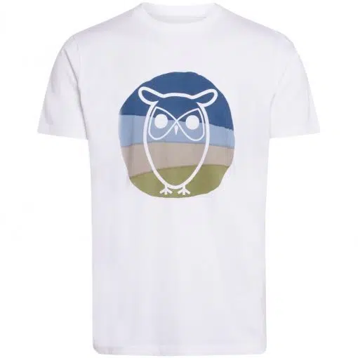 Knowledge Cotton Apparel Alder Colored Owl Tee White