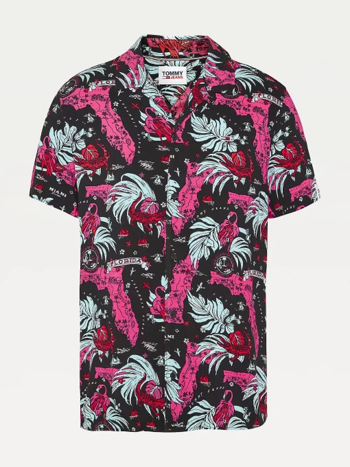 Tommy Jeans Miami Tropical Print Shirt Black Miami Aop