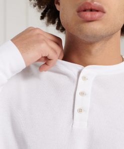 Superdry Organic Cotton Long Sleeve Waffle Henley Top Brilliant White
