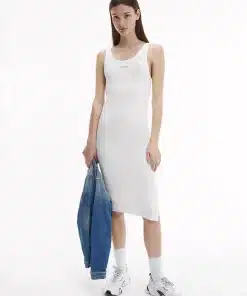 Calvin Klein Rib Jersey Midi Dress Bright White