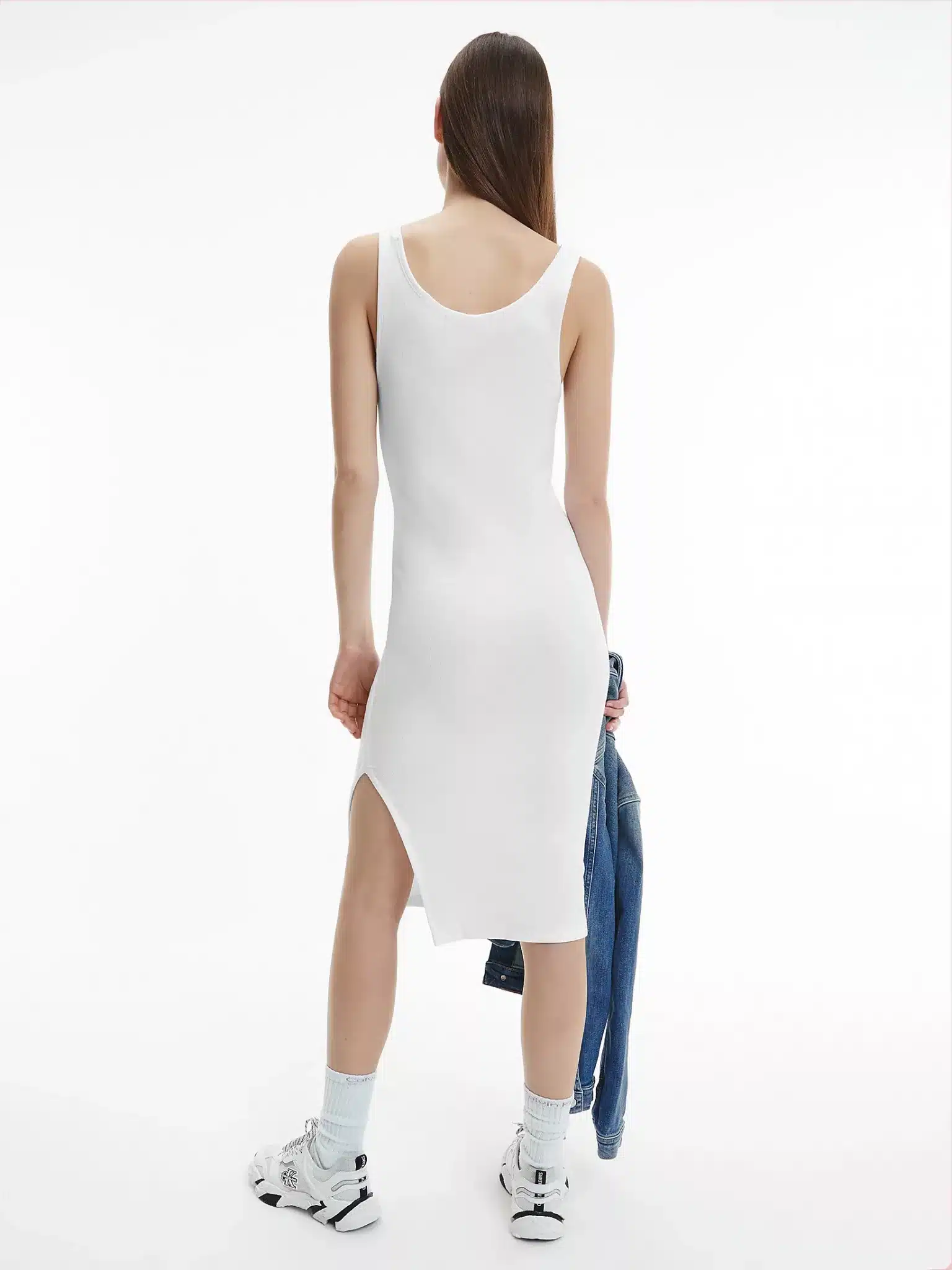 Buy Calvin Klein Rib Jersey Midi Dress Bright White - Scandinavian Fashion  Store