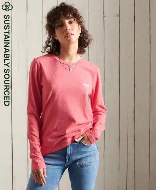 Superdry Organic Cotton Classic Long Sleeved Top Coral Marl