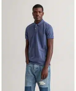 Gant Contrast Collar Pique Shirt Dk Jeansblue Melange