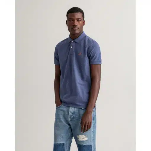 Gant Contrast Collar Pique Shirt Dk Jeansblue Melange