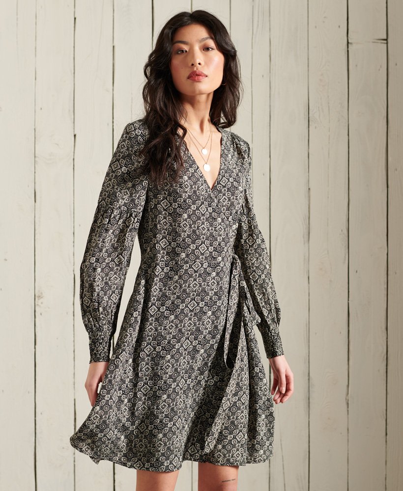 Buy Superdry Bohemian Wrap Dress Black Print - Scandinavian Fashion Store