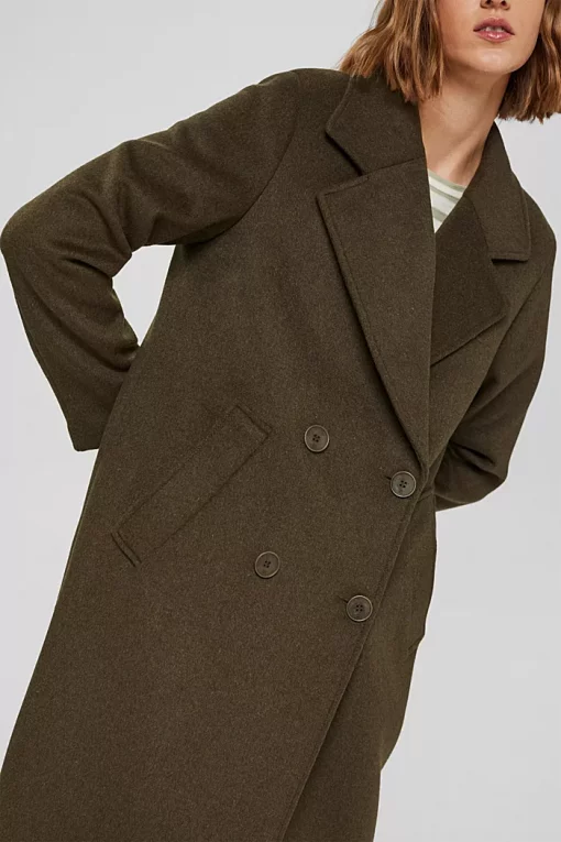 Esprit Long Wool Coat Dark Khaki