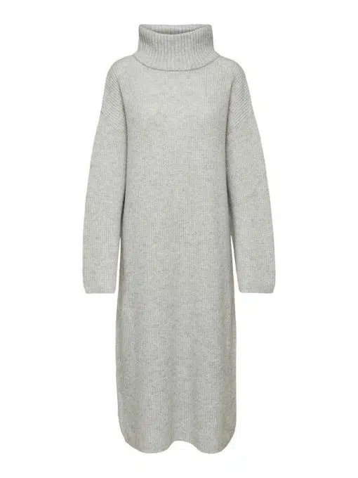 Selected Femme Elina Knit High Neck Dress Light Grey Melange