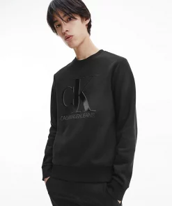 Calvin Klein Leather Monogram Logo Sweatshirt Black