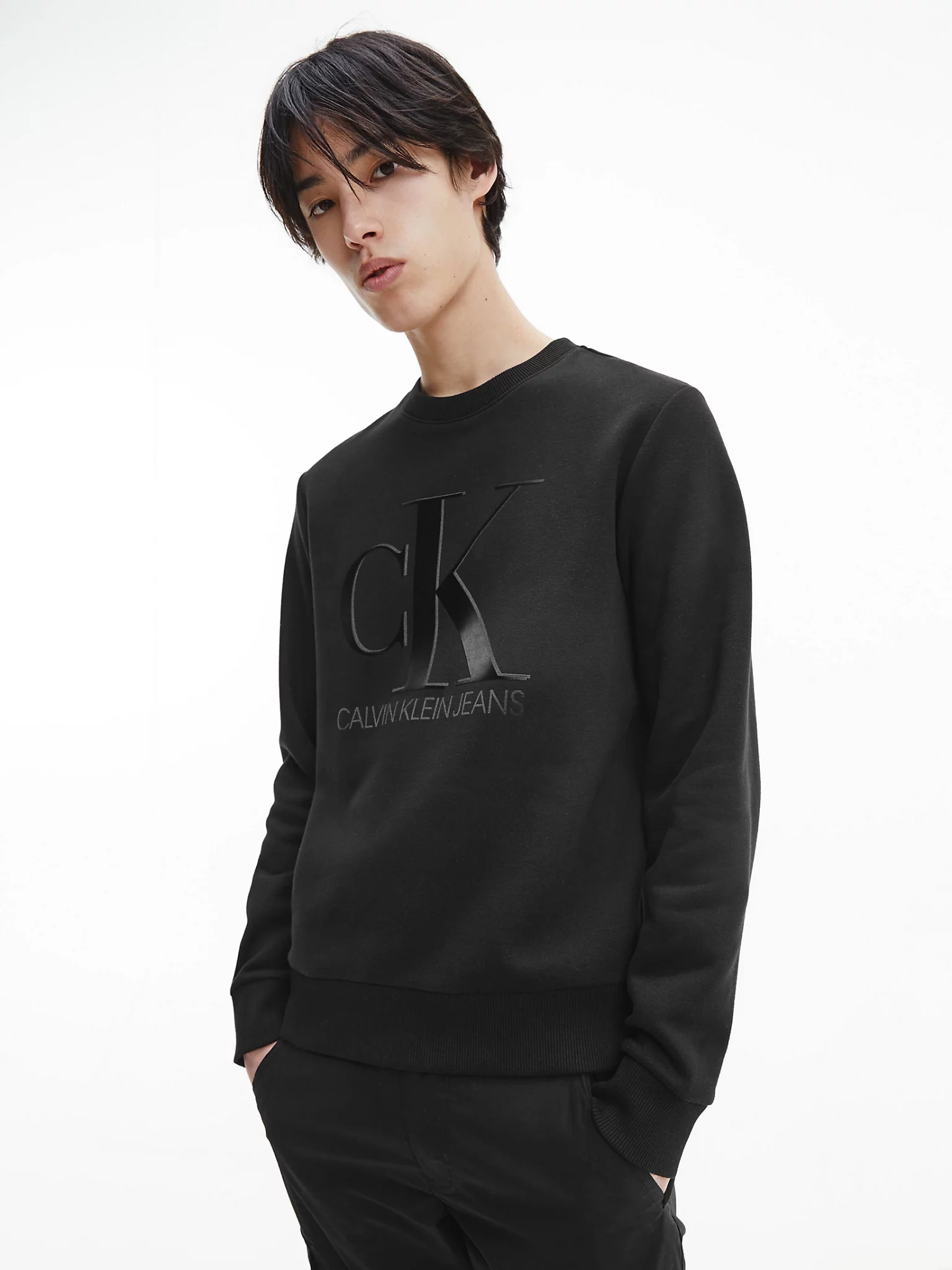 Klein Black Scandinavian Sweatshirt - Store Buy Monogram Leather Calvin Logo Fashion