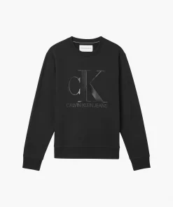 Calvin Klein Leather Monogram Logo Sweatshirt Black