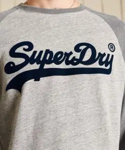 Superdry Vintage Logo Raglan Long Sleeved Top Athletic Grey Marl