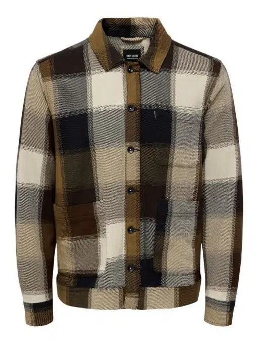 Only & Sons Checked Overshirt Jacket Demitasse