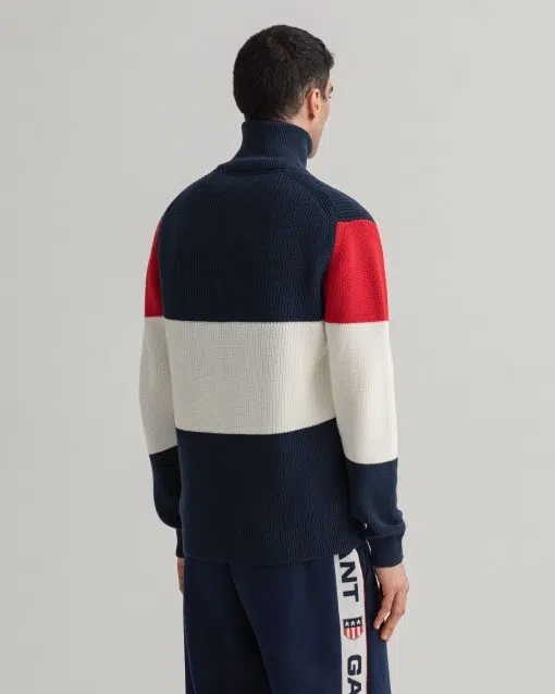 Gant Stripe Graphic Half Zip Sweater Marine