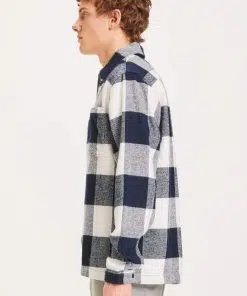 Knowledge Cotton Apparel Pine Checked Heavy Flannel Shirt Navy