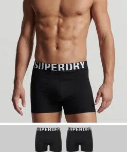 Superdry Organic Cotton Boxer Dual Logo Double Pack Black