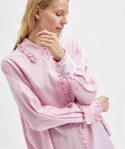 Selected Femme Nallie Ruffle Shirt Roseate Spoonbill