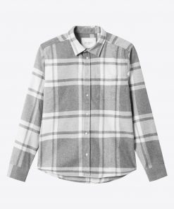 Les Deux Jeremy Check Flannel Shirt Light Grey Melange