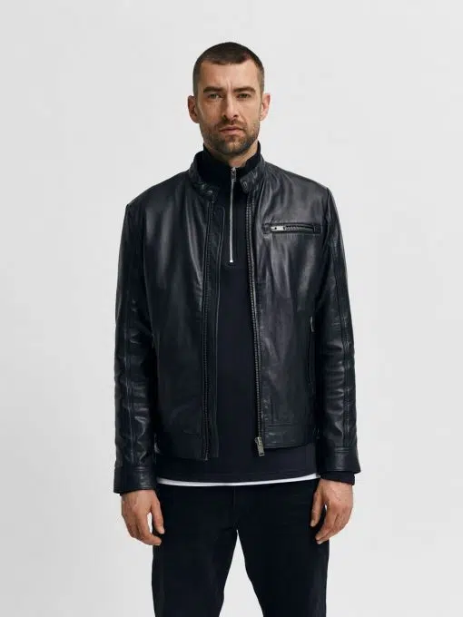 Selected Homme Classic Leather Jacket Black