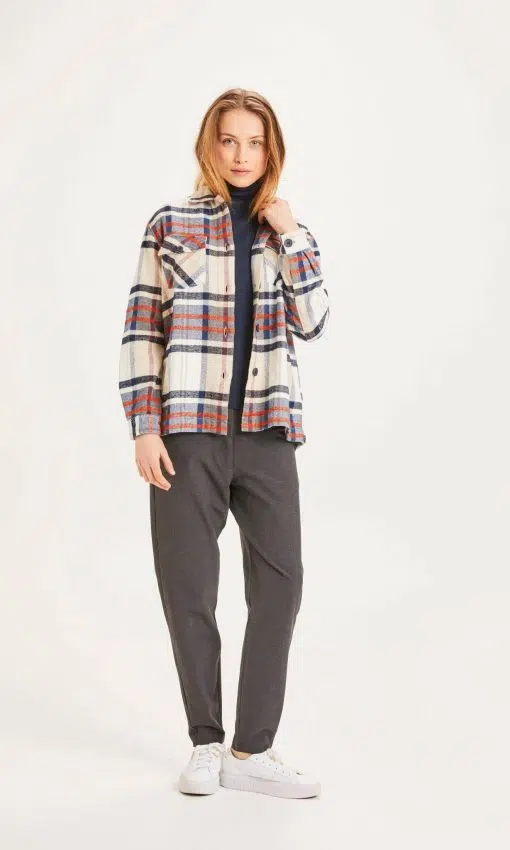 Knowledge Cotton Apparel Lillian Flannel Overshirt Pixel Check Total Eclipse