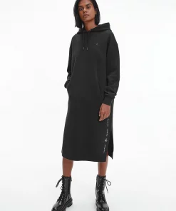 Calvin Klein Side Repeat Logo Hoodie Dress Black