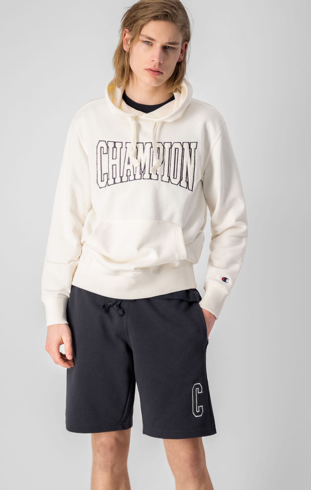 Buy Champion Embroidered Logo Hoodie Cream Fashion Store