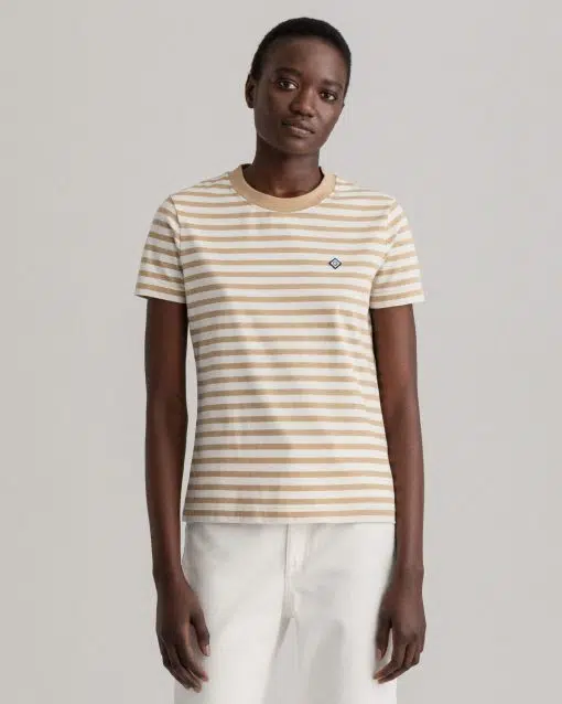Gant Woman Icon G Striped T-shirt Dark Khaki