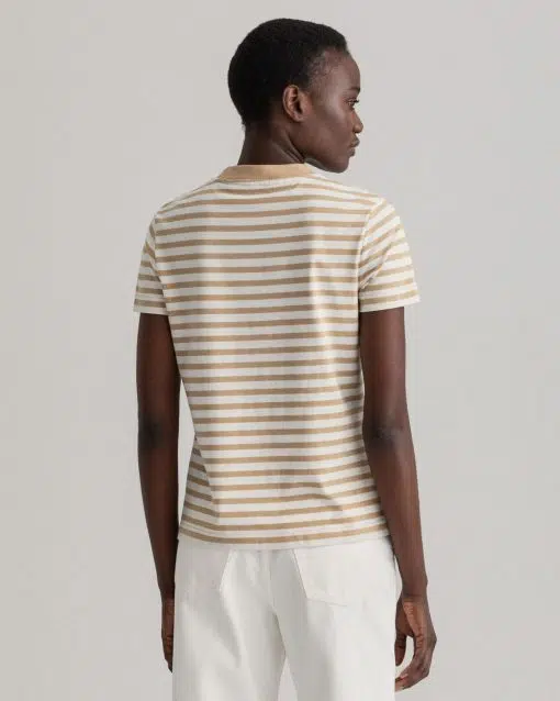 Gant Woman Icon G Striped T-shirt Dark Khaki