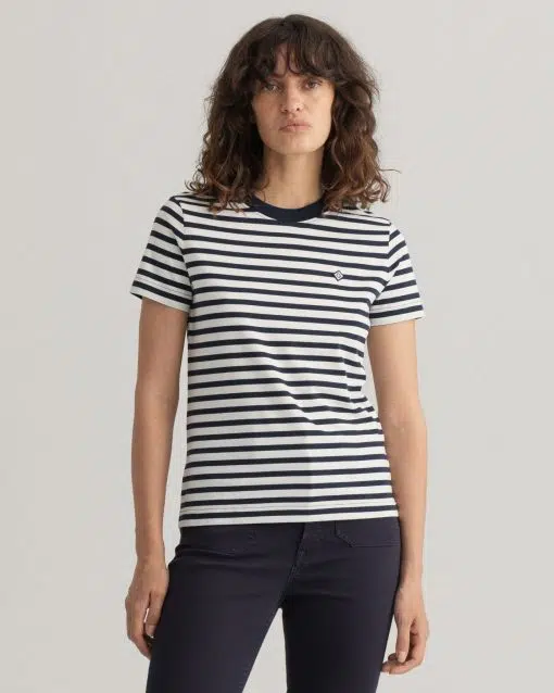 Gant Woman Icon G Striped T-shirt Evening Blue