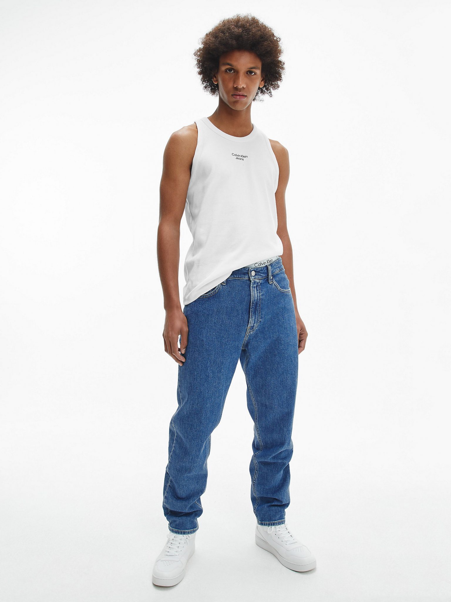 Calvin Klein Jeans WOVEN LABEL RIB TANK TOP - Livraison Gratuite