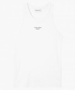 Buy Calvin Klein Stacked Logo White Tank Fashion Top Bright Scandinavian - Rib Store