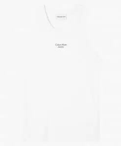 Calvin Klein Stacked Logo Rib Tank Top Bright White