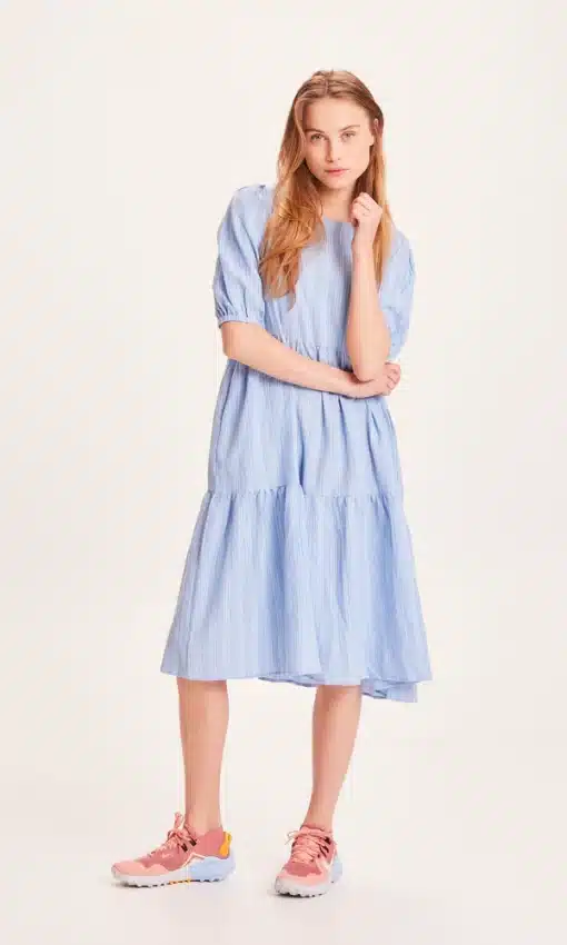 Knowledge Cotton Apparel Puff Sleeve Dress Chambray Blue