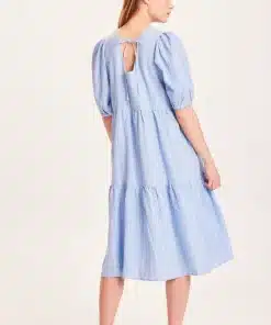 Knowledge Cotton Apparel Puff Sleeve Dress Chambray Blue