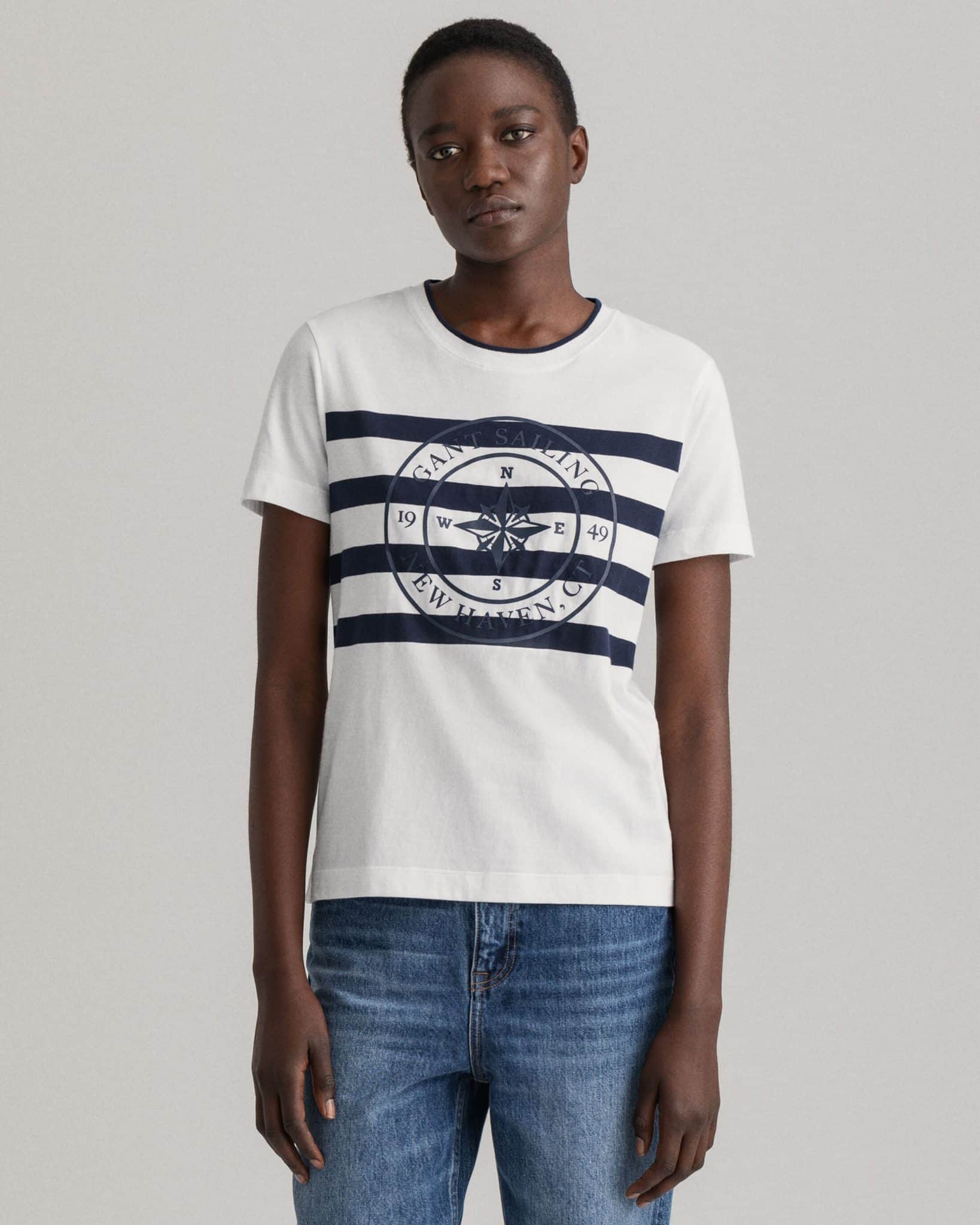 Buy Gant Woman Printed Stripe T-shirt White - Scandinavian Fashion Store