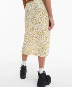 Calvin Klein Button Through Midi Skirt Floral Aop Bright White/Yellow