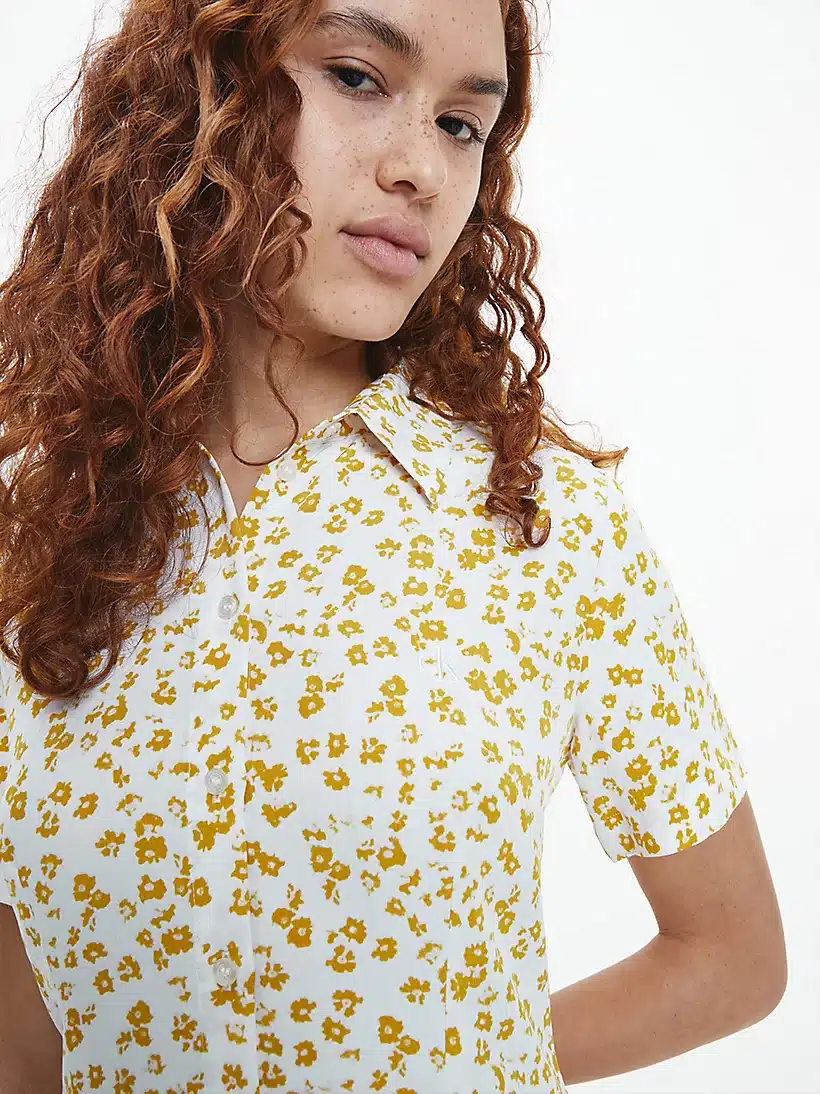 Buy Calvin Klein Shirt Dress Floral Aop Bright White/yellow - Scandinavian  Fashion Store