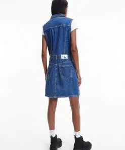 Calvin Klein Button Through Denim Dress Denim Medium