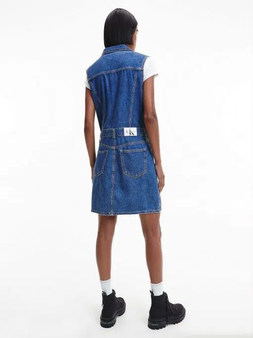 Calvin Klein Button Through Denim Dress Denim Medium