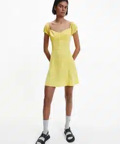 Calvin Klein Off Shoulder Dress Super Lemon